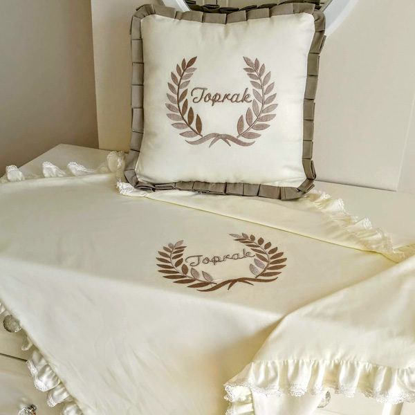 Personalized Frilly Ornament Pillow And Blanket Set Welcome To